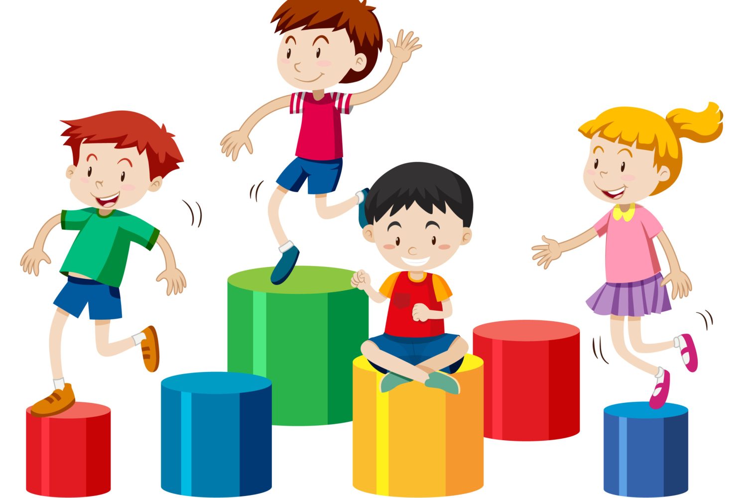 Four kids playing together isolated on white background illustration